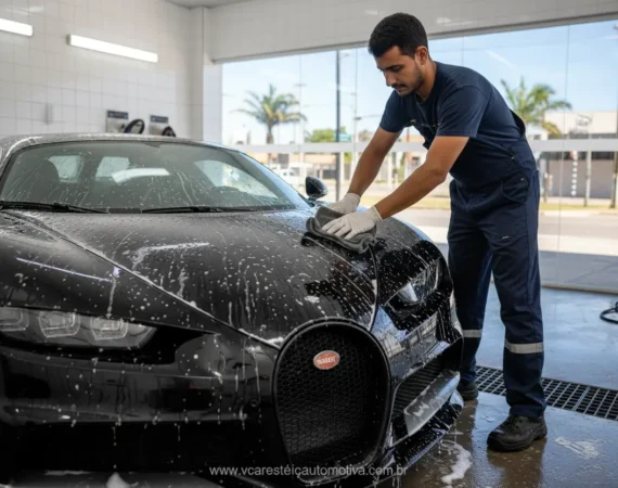Carro preto sendo lavado em um Lava Jato em Palmas TO na VCAR.